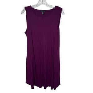 EILEEN FISHER Purple Sleeveless Tank Dress L Pockets Jersey‎ Knit Midi Swing